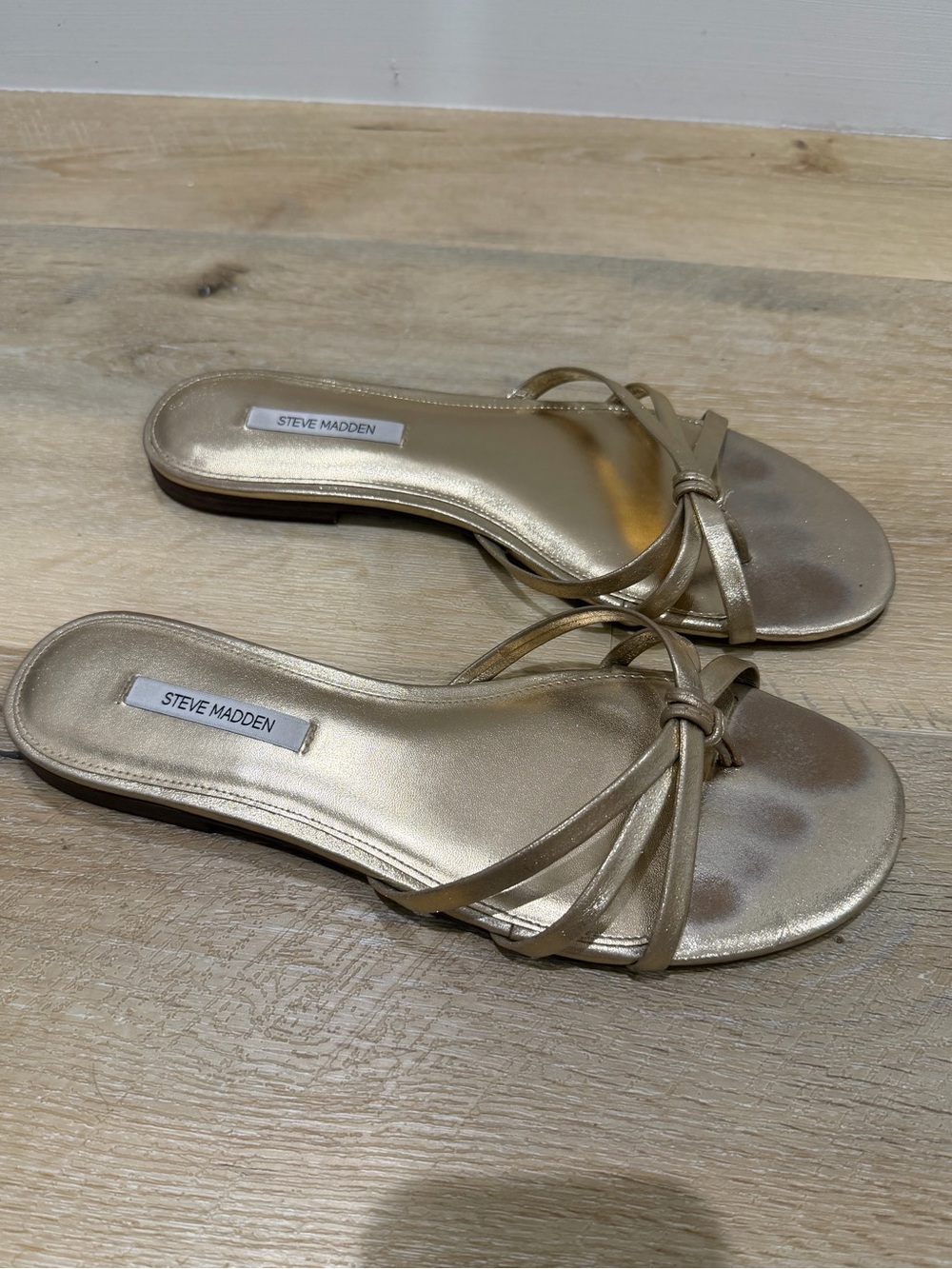 Steve Madden Metallic Gold Knot-Strap Slide Sandals